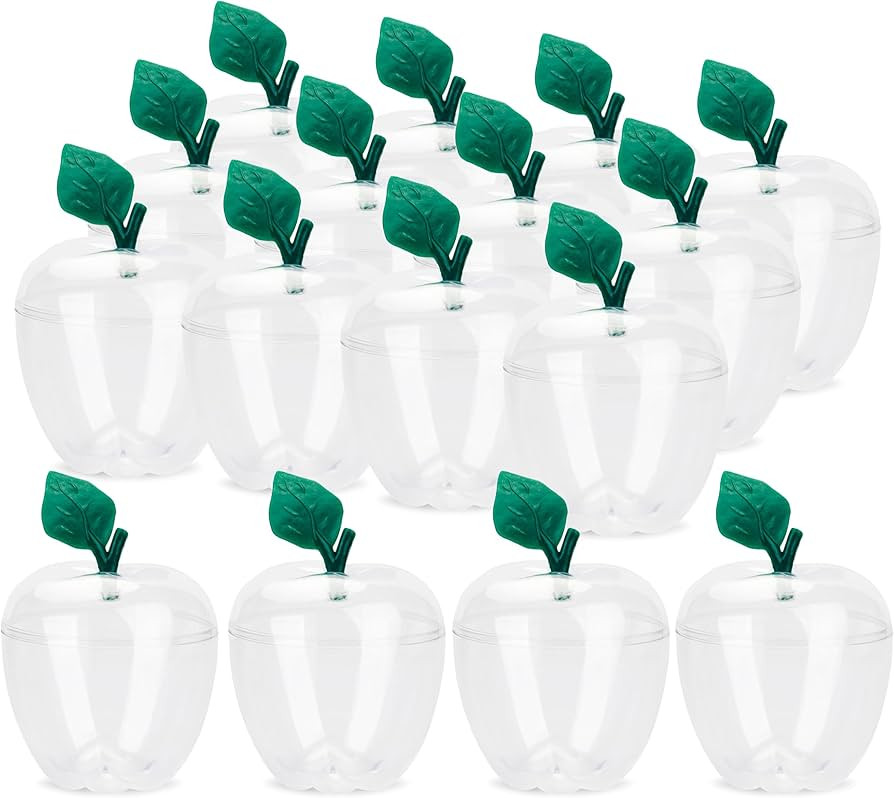 Large Plastic Clear Apple Containers (Pack of 16)- Candy Chocolate Toy Filling Jar, Ideal for Chr... | Amazon (US)