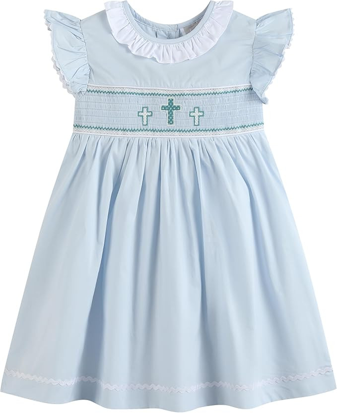 Lil cactus Baby and Girls Pinstripe, Solid Smocked Ruffle Collar Dress | Amazon (US)