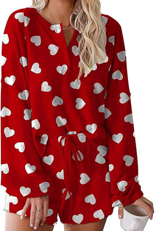 Women's Ruffle Themed Holiday Tops and Short Two Piece Pajamas Set | Amazon (US)