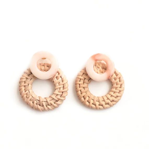 SunJewel Pink Circle Rattan Earrings Wooden Earrings Summery | Etsy | Etsy (CAD)