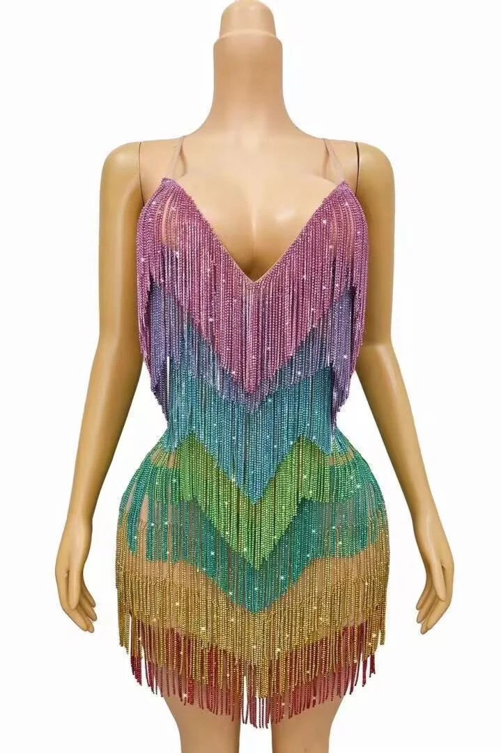 Jessica Bara Riene Crystal Fringe Mini Dress Medium / Multicolor | JESSICA BARA