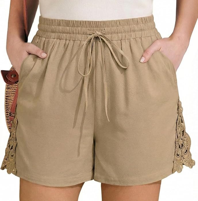 Eytino Womens Plus Size Shorts Summer Casual Drawstring Elastic Waist Lightweight Loose Lace Shor... | Amazon (US)