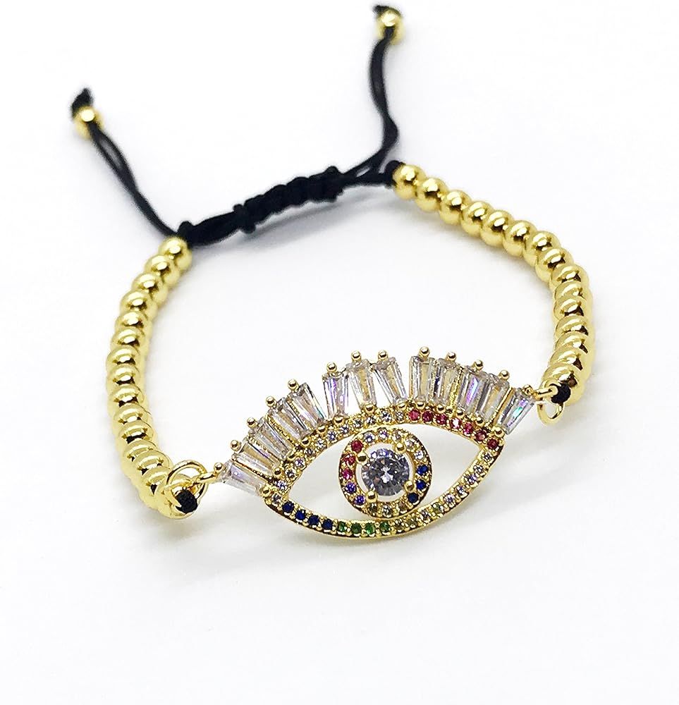 Evil Eye String Bracelet 18K Gold Plated Balls Adjustable 6"- 8" | Amazon (US)