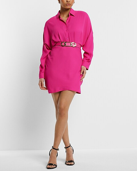 Collared Half Button Front Mini Portofino Shirt Dress | Express