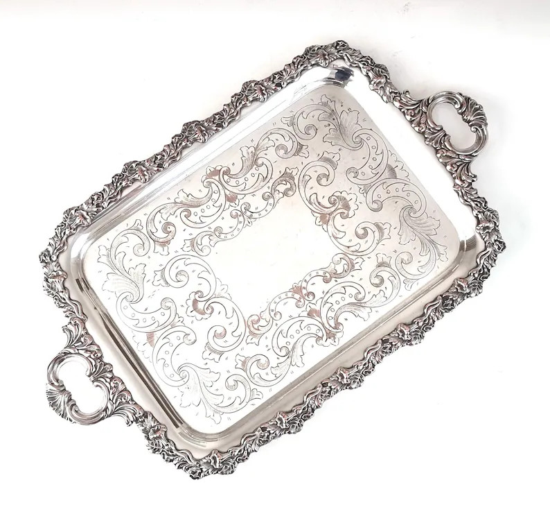 LARGE Antique Tray, 23 Inches Length, Silver on Copper, WORN Areas, Old Sheffield Plate, Handled ... | Etsy (US)