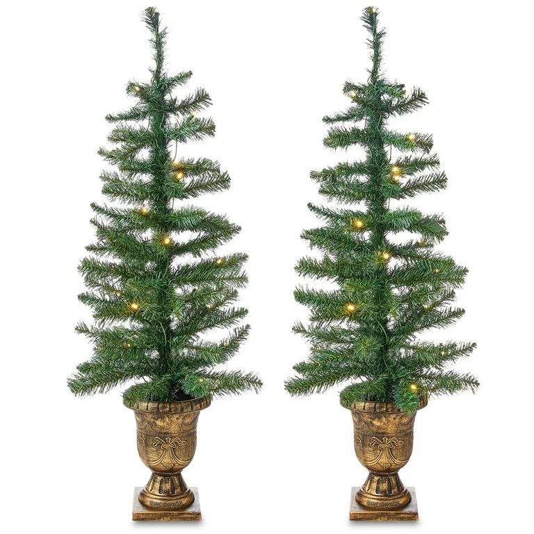 2-Count Prelit 3.5' Artificial Porch Christmas Trees with LED Lights, Holiday Time | Walmart (US)