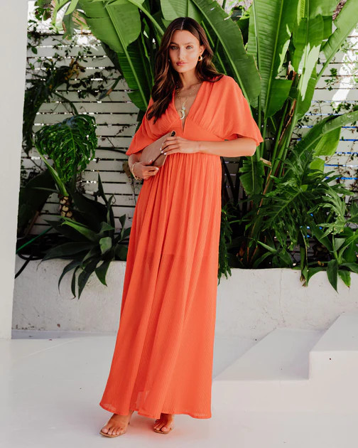 Cathleen Plunge Neck Maxi Dress - Orange | VICI