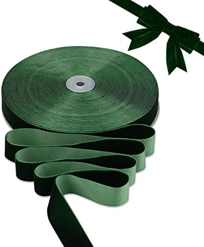 Dark Green Velvet Ribbon 1 Inch X 30 Yds Wide Vintage Nylon Velvet Wired Ribbon with Spool for Gi... | Amazon (US)