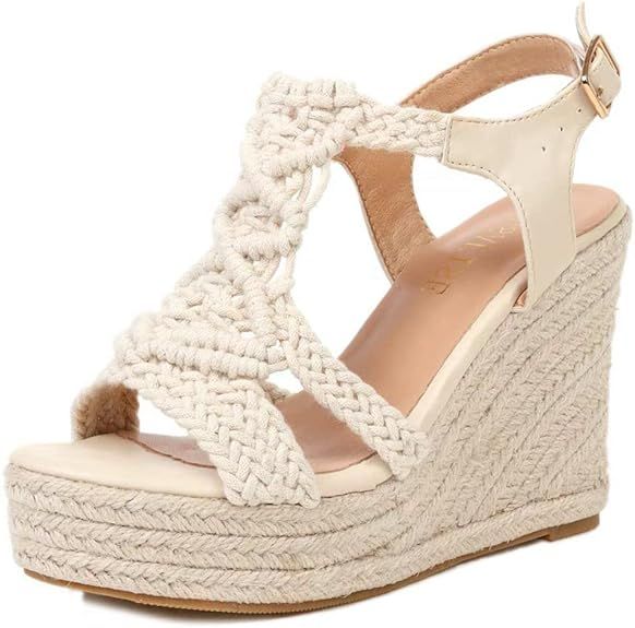 Espadrille Wedge Sandals for Women Comfortable Strappy Platform Sandals Casual Summer Shoes | Amazon (US)