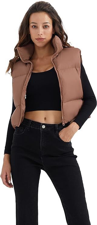 Orolay Women's Cropped Puffer Down Vest Zip-up Sleeveless Jacket for Winter Fall Spring | Amazon (US)