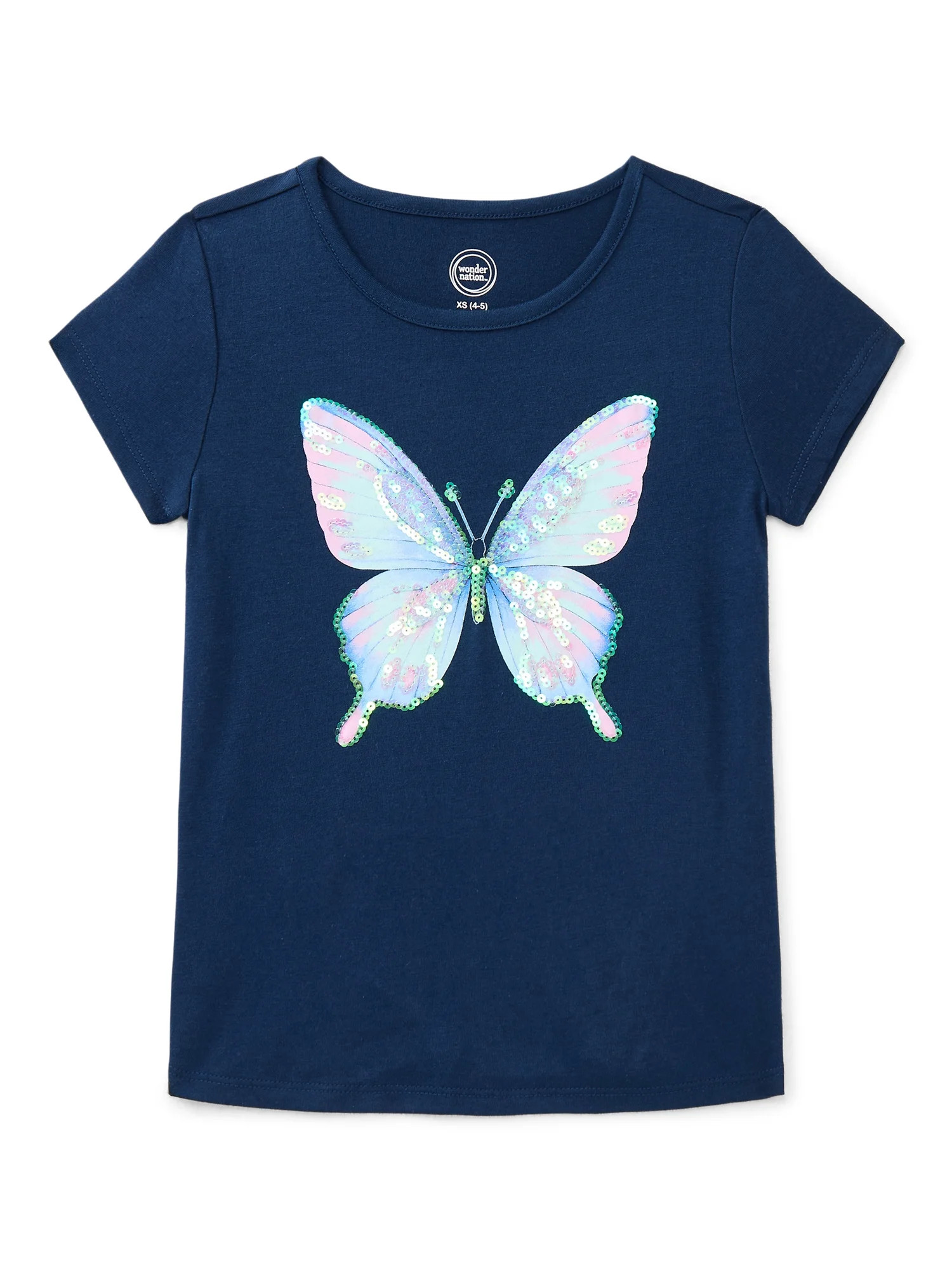 Wonder Nation Girls Embellished Graphic Tee with Short Sleeves, Sizes 4-18 & Plus | Walmart (US)