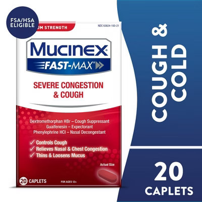 Mucinex Fast-Max Severe Congestion & Cough Caplets, Maximum Strength Relief for Chest Congestion & Cough, 20 Count | Target