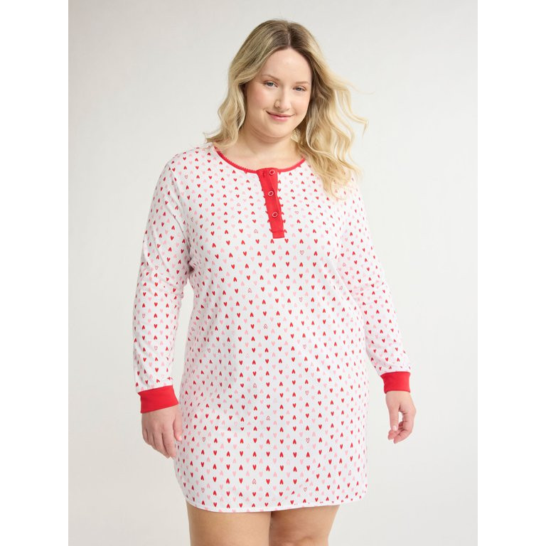 Joyspun Women's Jersey Long Sleeve Henley Sleepshirt, Sizes S to 3X | Walmart (US)