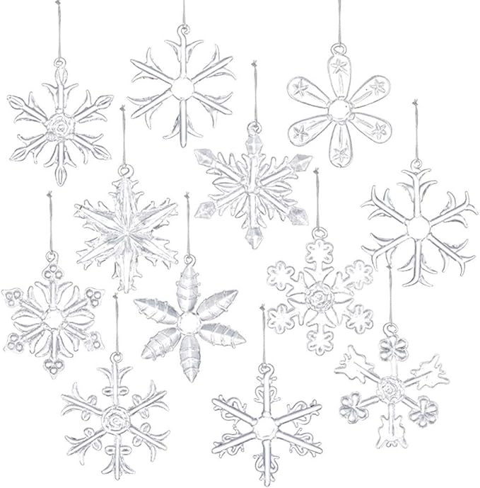 Style Glass Clear Glass Snowflake Ornament Winter Christmas Tree Hanging Decorations (12 Pieces). | Amazon (US)