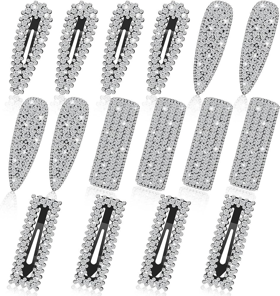 16 Pcs Rhinestone Snap Hair Clips Bridal Shower Hair Pins Diamond Hair Clips Silver Bling Hair Pi... | Amazon (US)