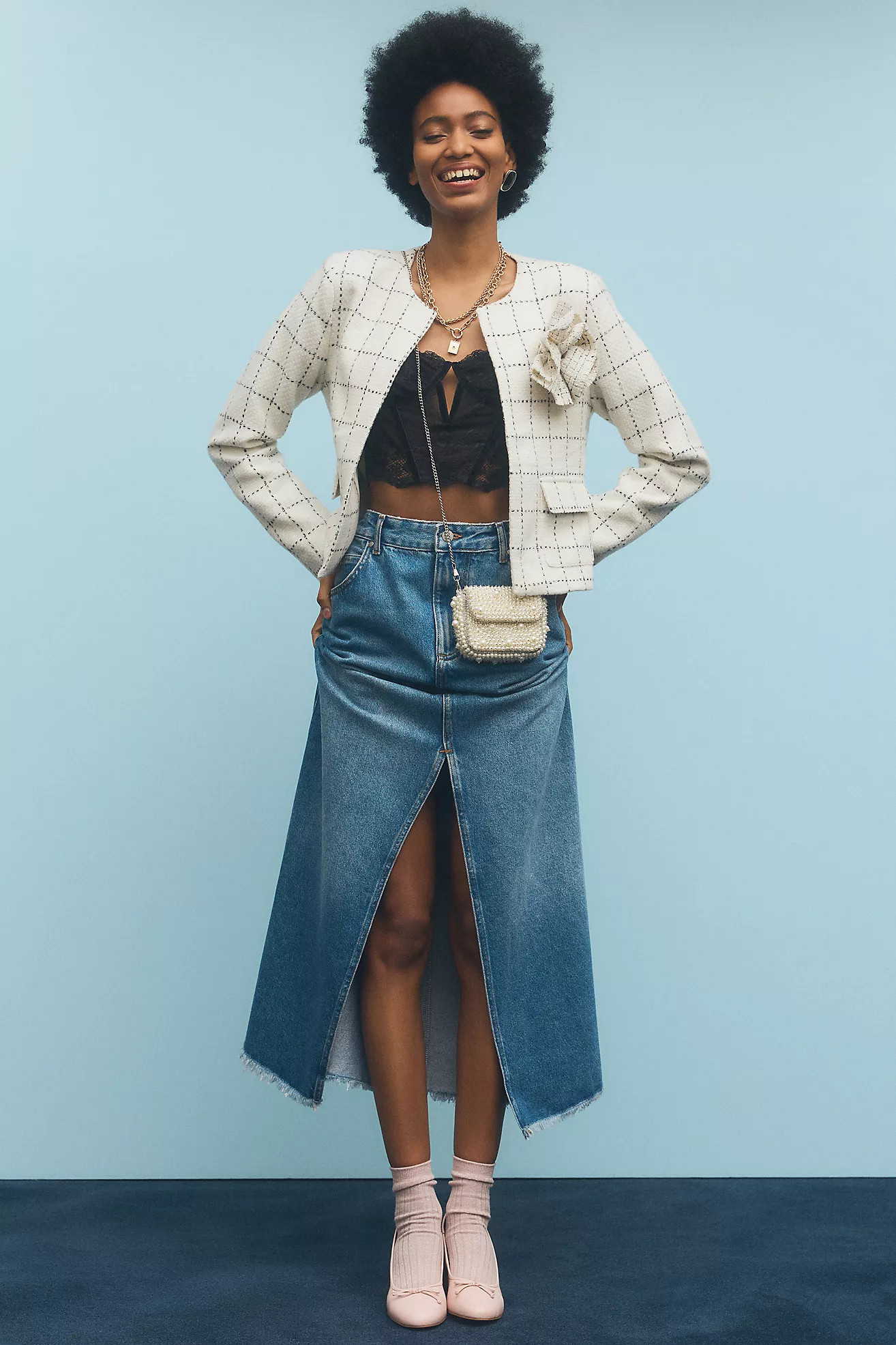 The Madi Front-Slit Denim Skirt by Pilcro | Anthropologie (US)