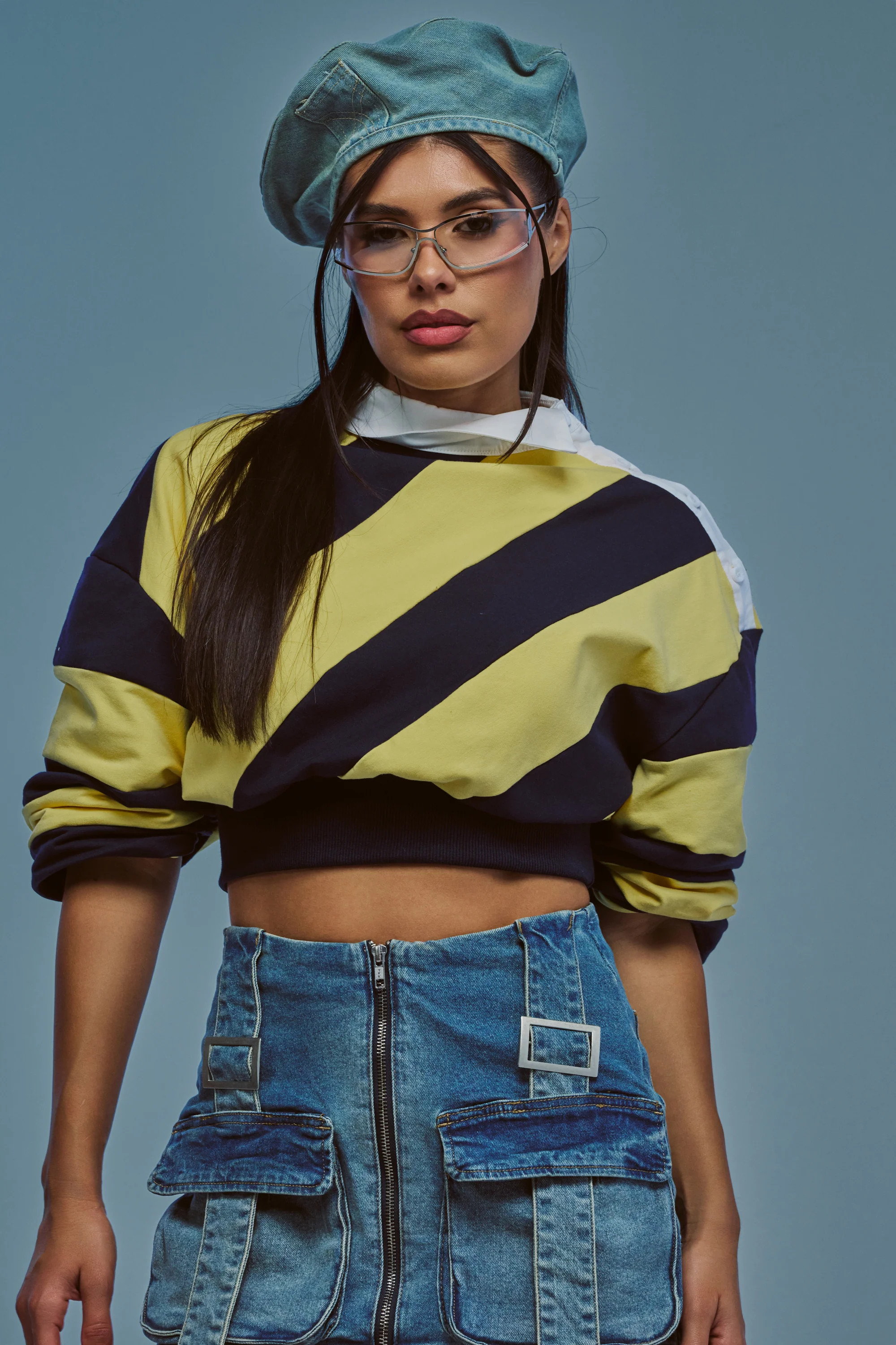 Yellow Stripe Cotton Sweatshirt, Cropped Fit | AKIRA | AKIRA