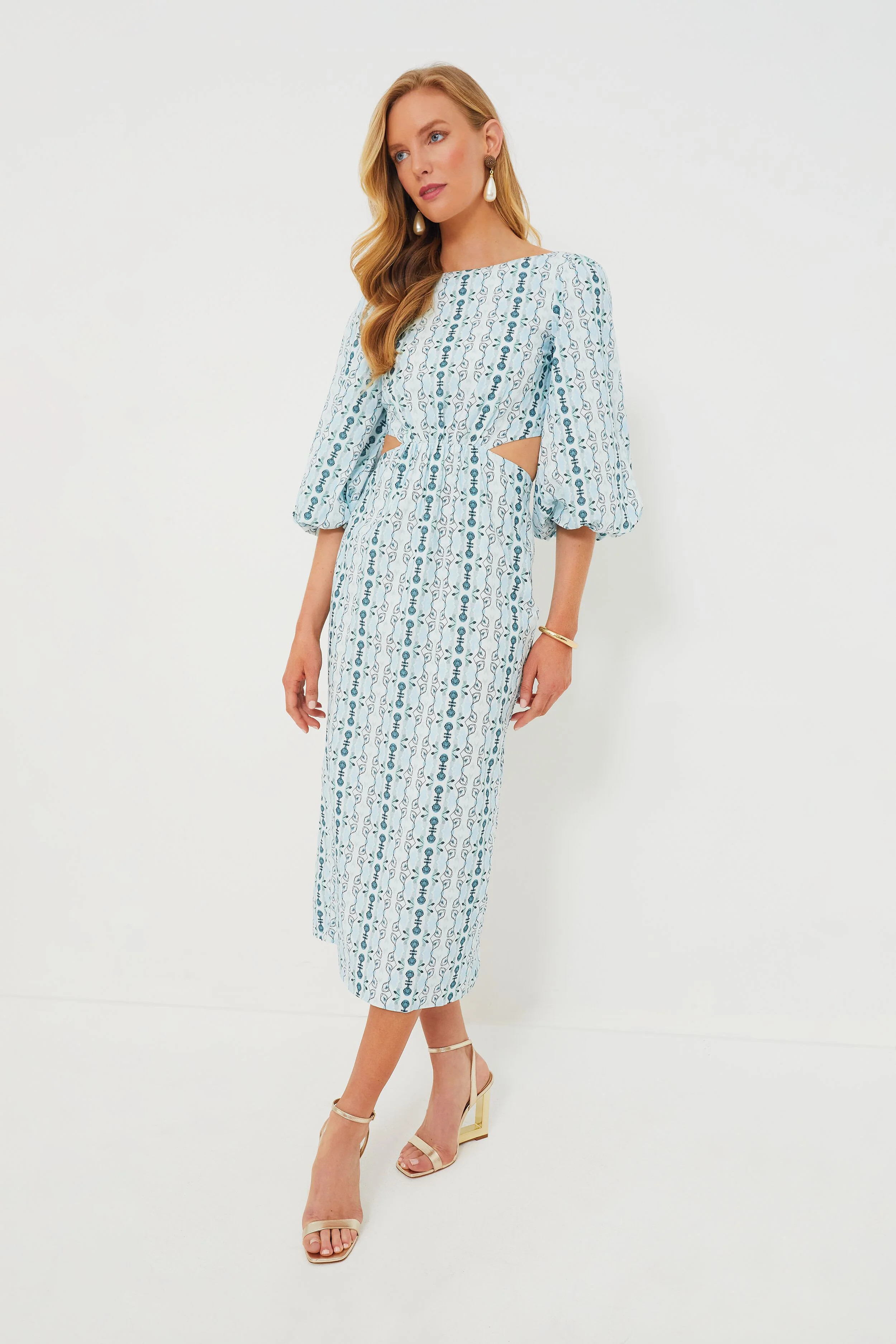 Blue Geo Stripe Cut Out Campbell Dress | Tuckernuck (US)