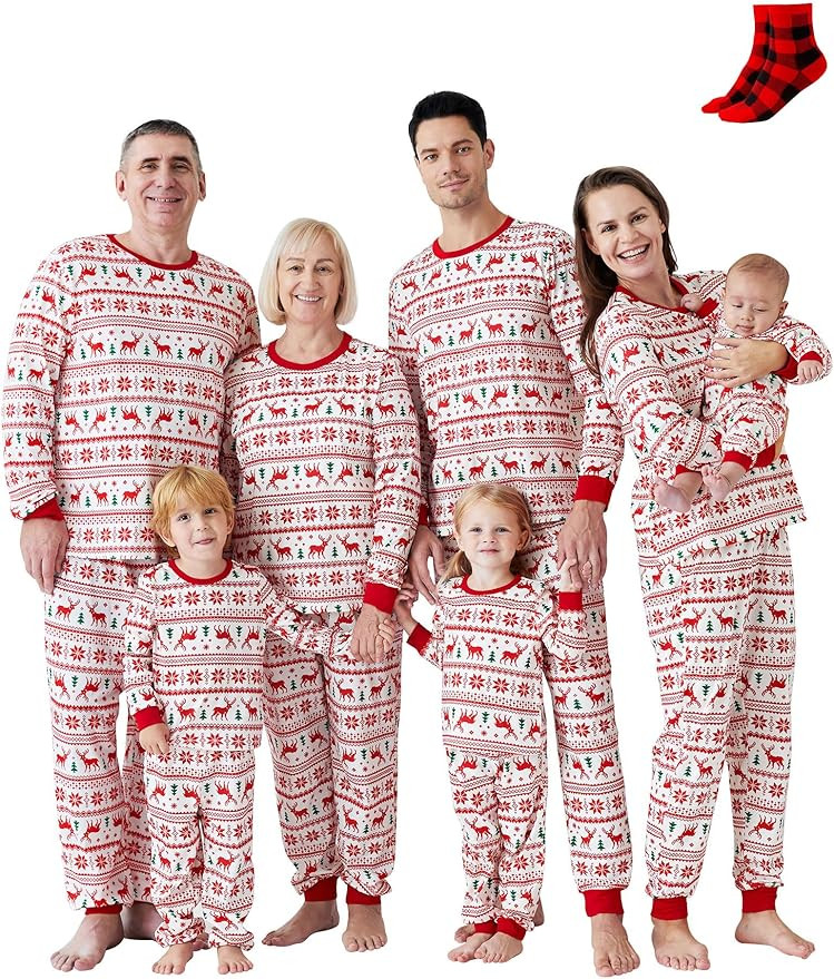 PATPAT Christmas Family Matching Pajama Sets Includes Christmas Socks - Perfect for Family Photos... | Amazon (US)