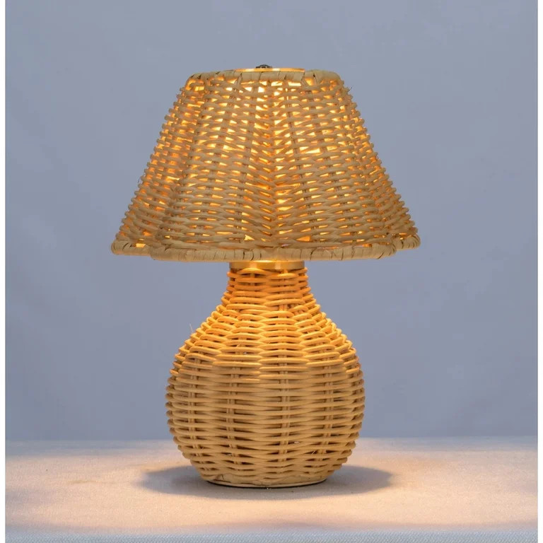 Eespoir 9" Rattan Rechargeable Portable Lamp, Bohemian Table Lamp with Bulb, for Bedroom, Living ... | Walmart (US)