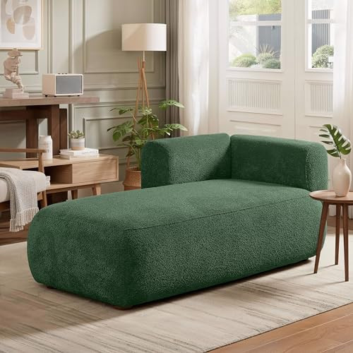 GDFStudio Upholstered Chaise Lounge Chair Indoor with Backrest, Low Boucle Fabric Recliner Sleeper, Modern Leisure Sofa Reading Chaise Chair for Office Living Room Bedroom (Green-Right Backrest) | Amazon (US)