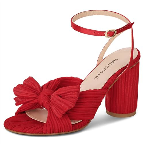 MUCCCUTE Women's Bow Knot Heeled Sandals Ankle Buckle Strap Chunky Heeled Open-toe Comfortable Wedding Party Fashion Heeled | Amazon (US)