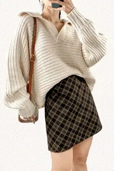 Saddle Brown High Rise Checked Mini Skirt | J.ING