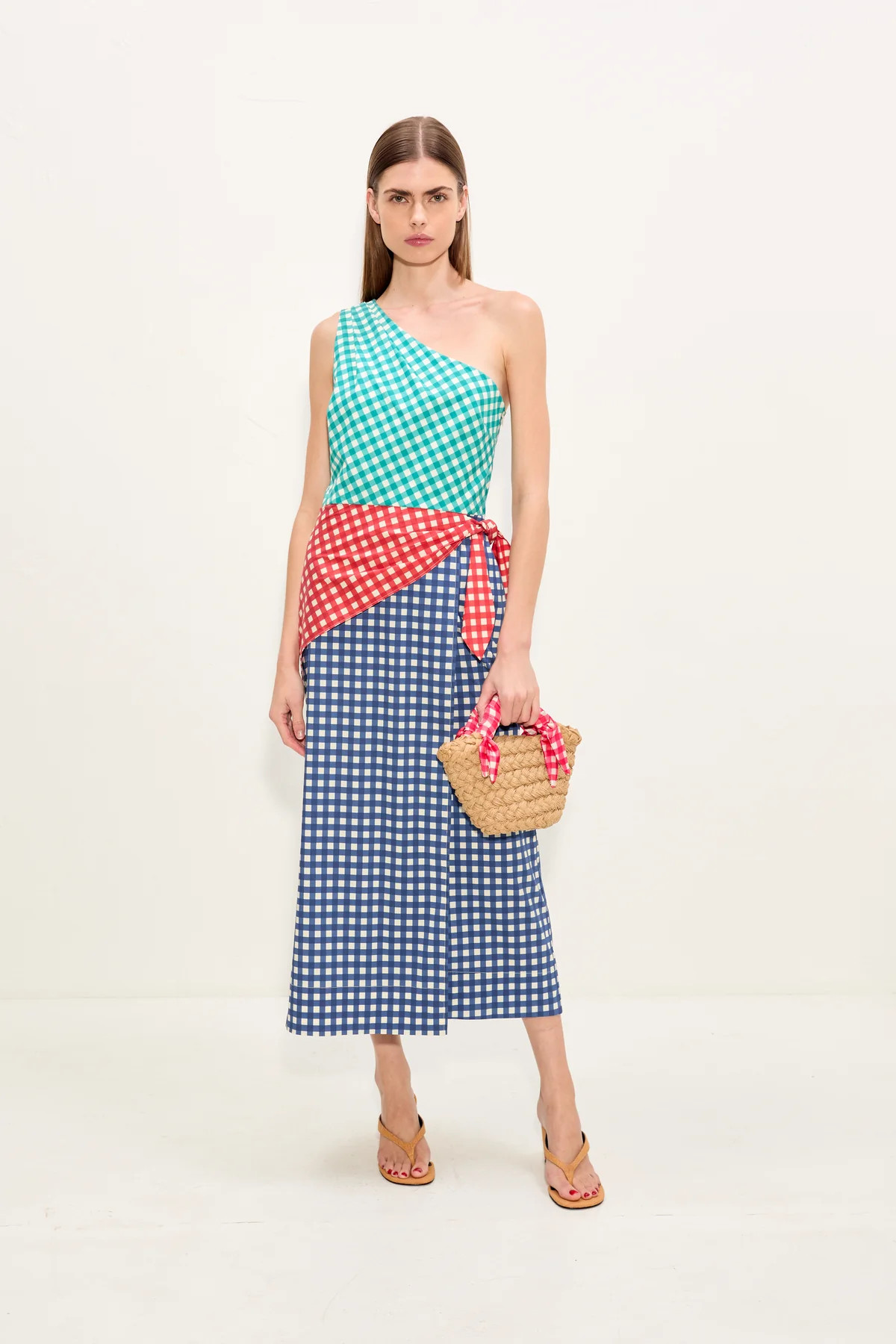 Belem Poplin Midi Dress In Teal Gingham Multi | Simon Miller