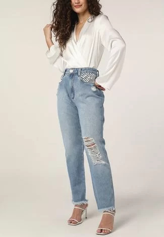 Calça Jeans Lança Perfume Mom Destroyed Azul | Dafiti (BR)
