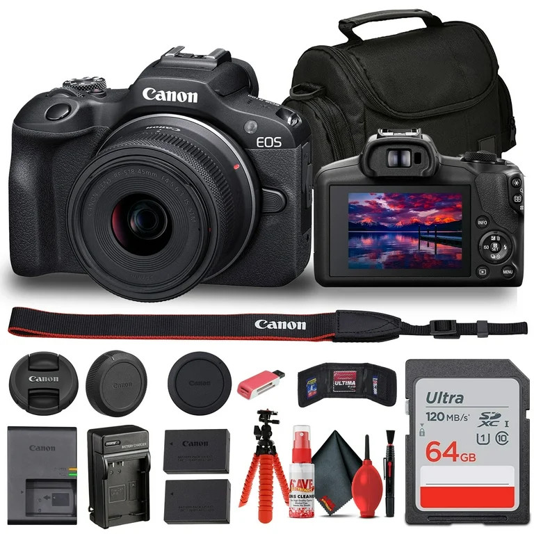 Canon EOS R100 Mirrorless Camera with 18-45mm Lens New (6052C012) + Bag + 64GB Card + LPE17 Batte... | Walmart (US)