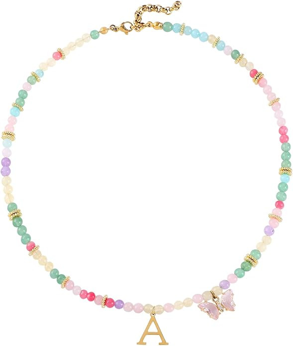 Beaded Initial Necklace for Kids Girls Women, Butterfly Letter Necklace, Stainless Steel Initial ... | Amazon (US)