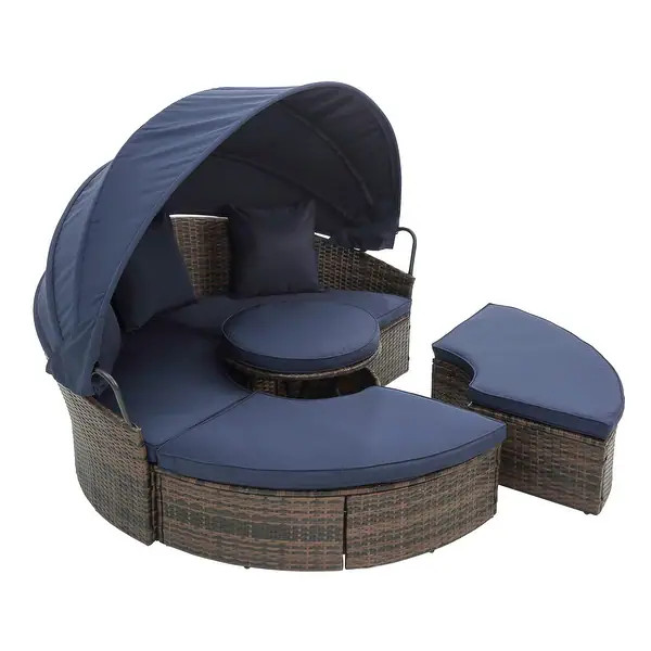 Navy Blue Outdoor Daybed with Adjustable Canopy & Convertible Design - Bed Bath & Beyond - 402887... | Bed Bath & Beyond