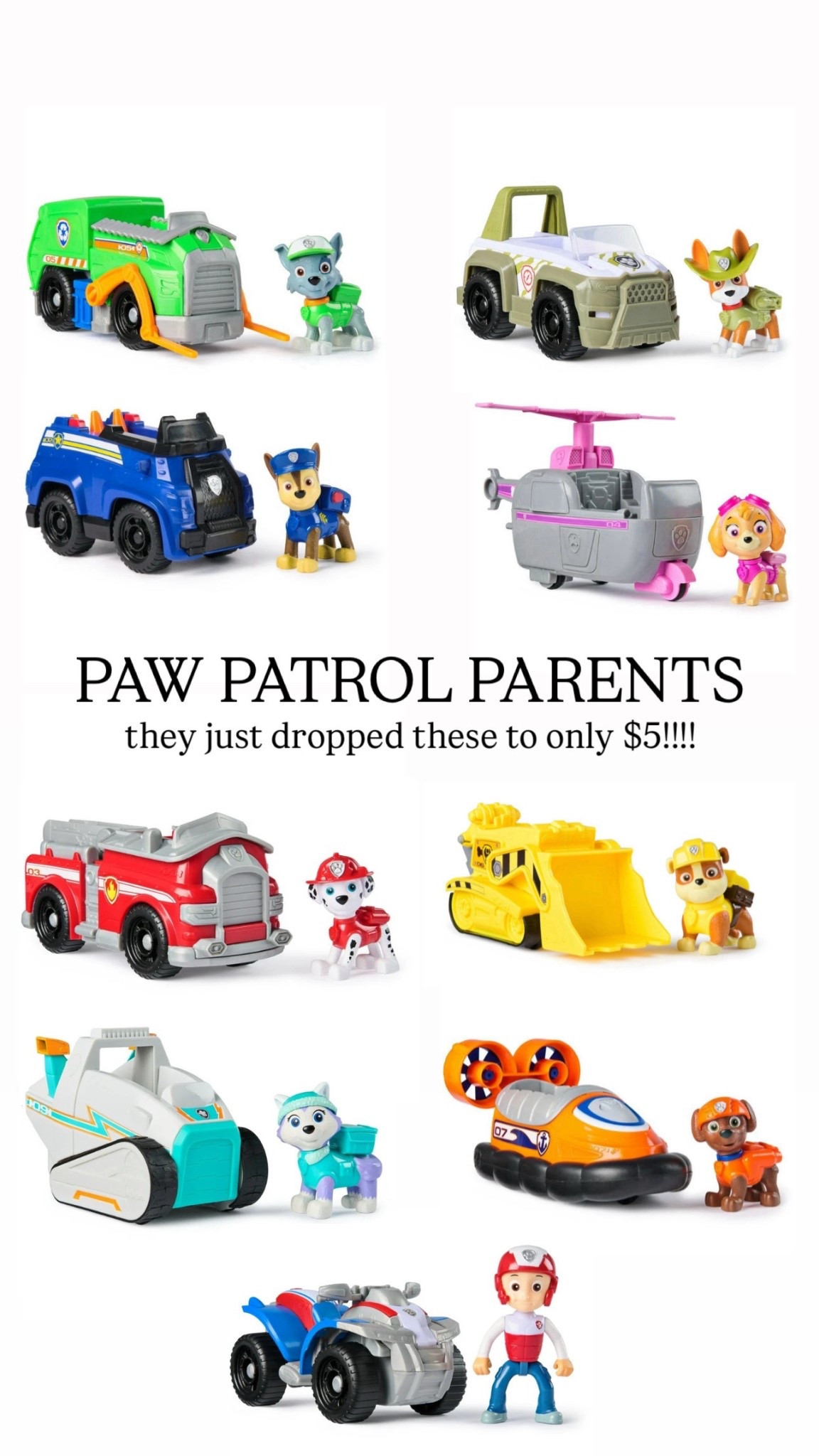 Paw Patrol Figurines with Vehicles
normally $11 each now ONLY $5!!!

I’m snagging 7 for Winslow for only $35🤯



#LTKHoliday #LTKSaleAlert #LTKKids