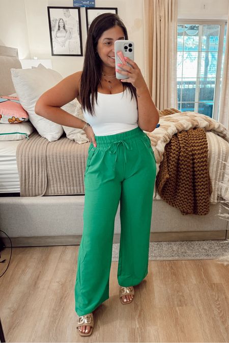 Green pants that are a summer outfit MUST HAVE! I LOVE that these petite friendly pants are lightweight for summer, have a stretchy waistband, button-detailing on the pockets and are a nice material that could go to the office. I'm 5' and wearing a size medium, and I love that I could wear a flat or a heel with them. 


#LTKstyletip #LTKworkwear #LTKfindsunder50