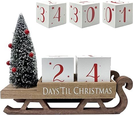 HOMirable Christmas Countdown Blocks Santa Sleigh Advent Calendar 99 Days Christmas Tree Decorati... | Amazon (US)