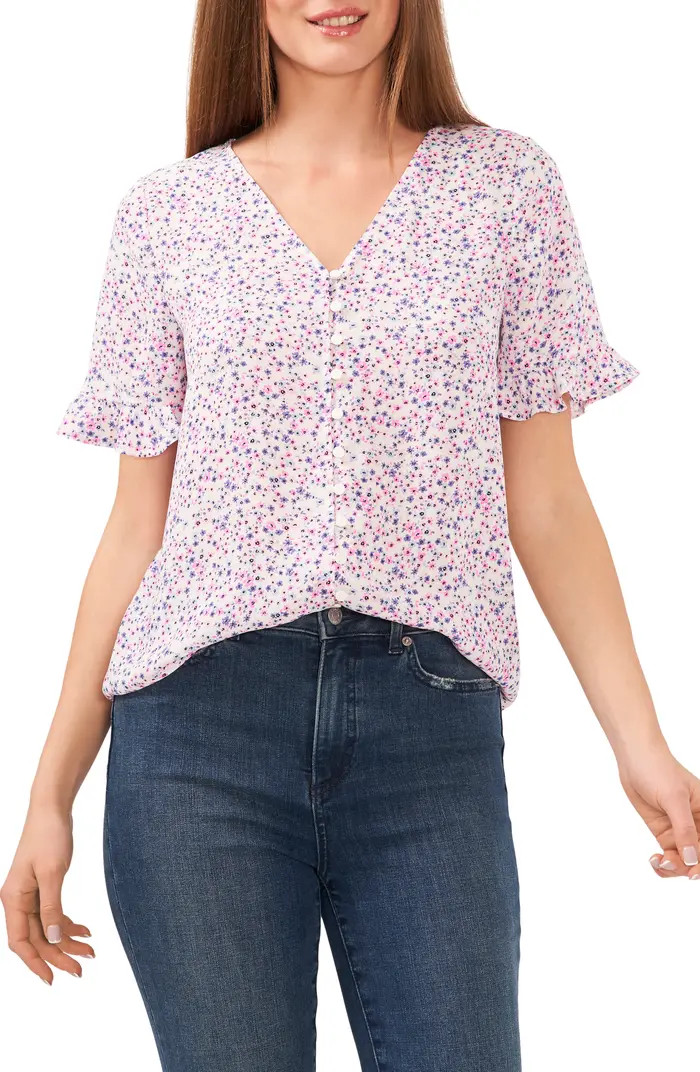 Floral Print Ruffle Cuff Blouse | Nordstrom