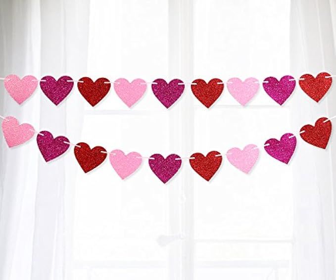 Moon Boat Glitter Heart Garland Ribbon Banner Red Pink Rosy - Valentine's Day Wedding Party Decorati | Amazon (US)