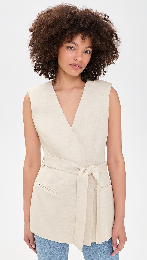 Linen Blend Sleeveless Belted Vest | Shopbop