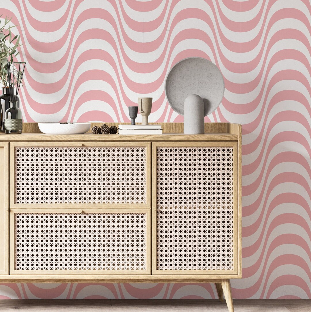 Funky pink wave peel and stick wallpaper, Pink wallpaper, Vintage pink Contemporary removable wal... | Etsy (US)