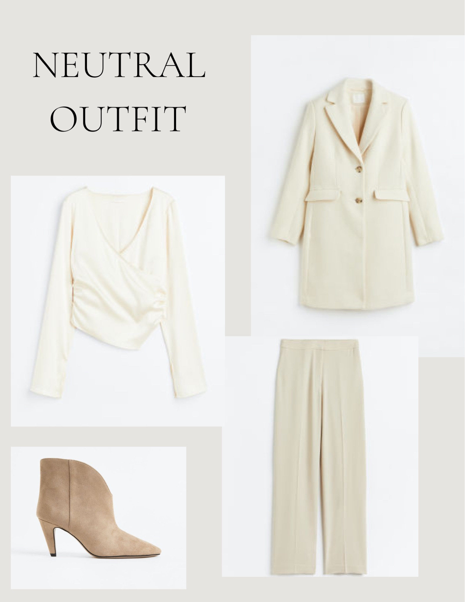 Neutral Winter Outfit — Minimalist Style, Cream, Beige, White Coat and Trousers