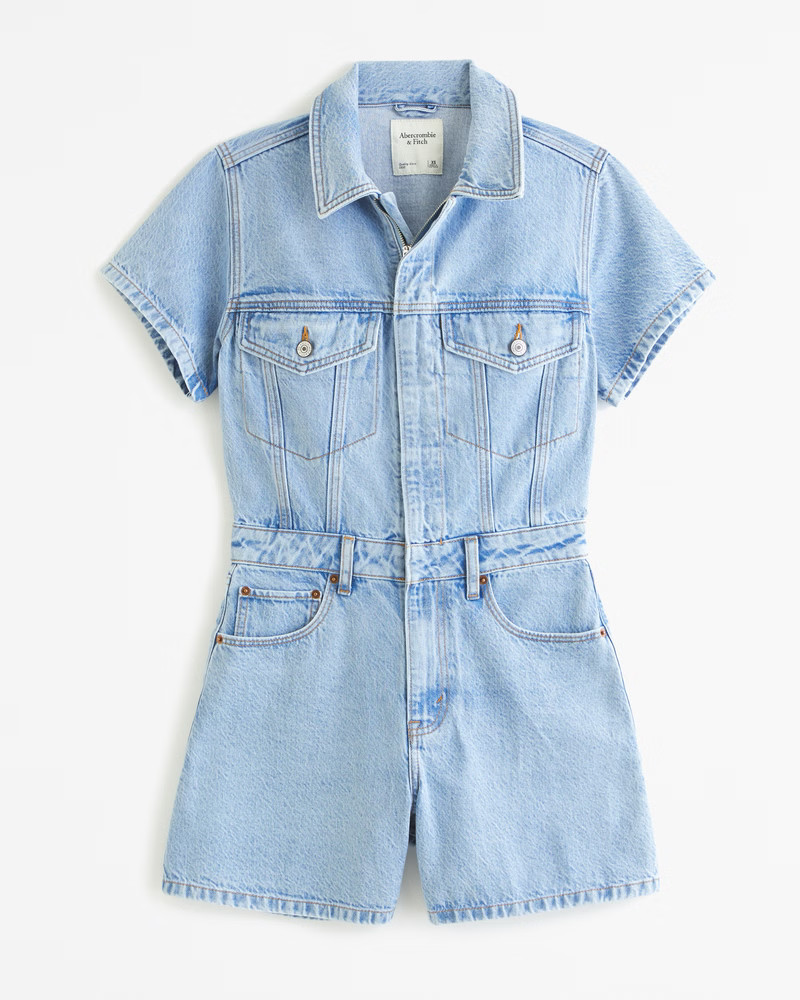 Abercrombie & Fitch Women's Denim Romper in Light Wash - Size S | Abercrombie & Fitch (US)