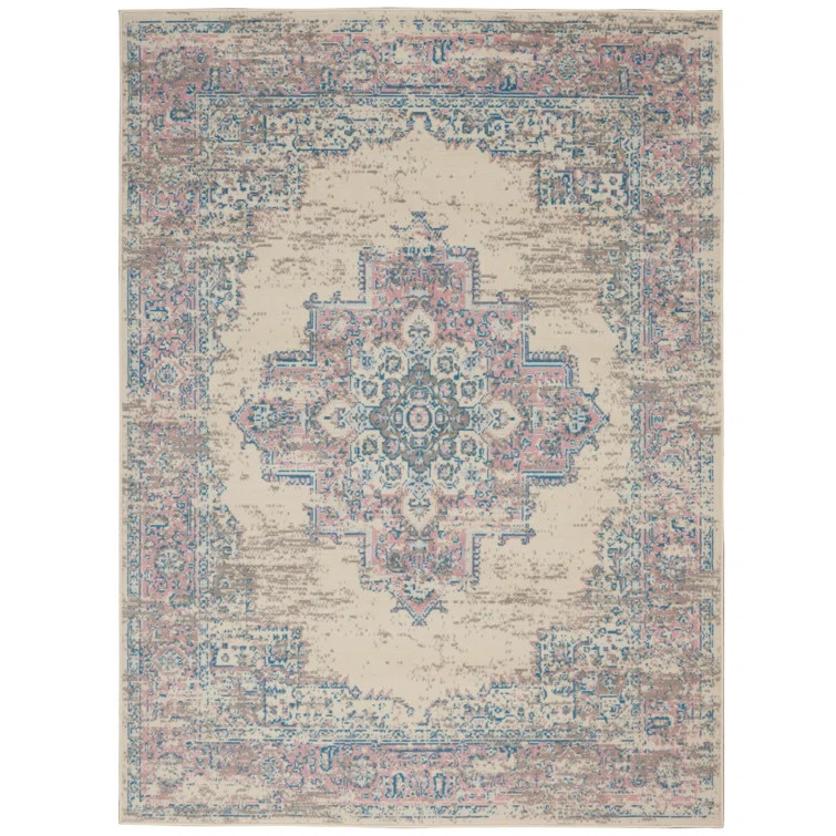 Burnie Power Loom Performance Ivory/Pink Rug | Wayfair North America