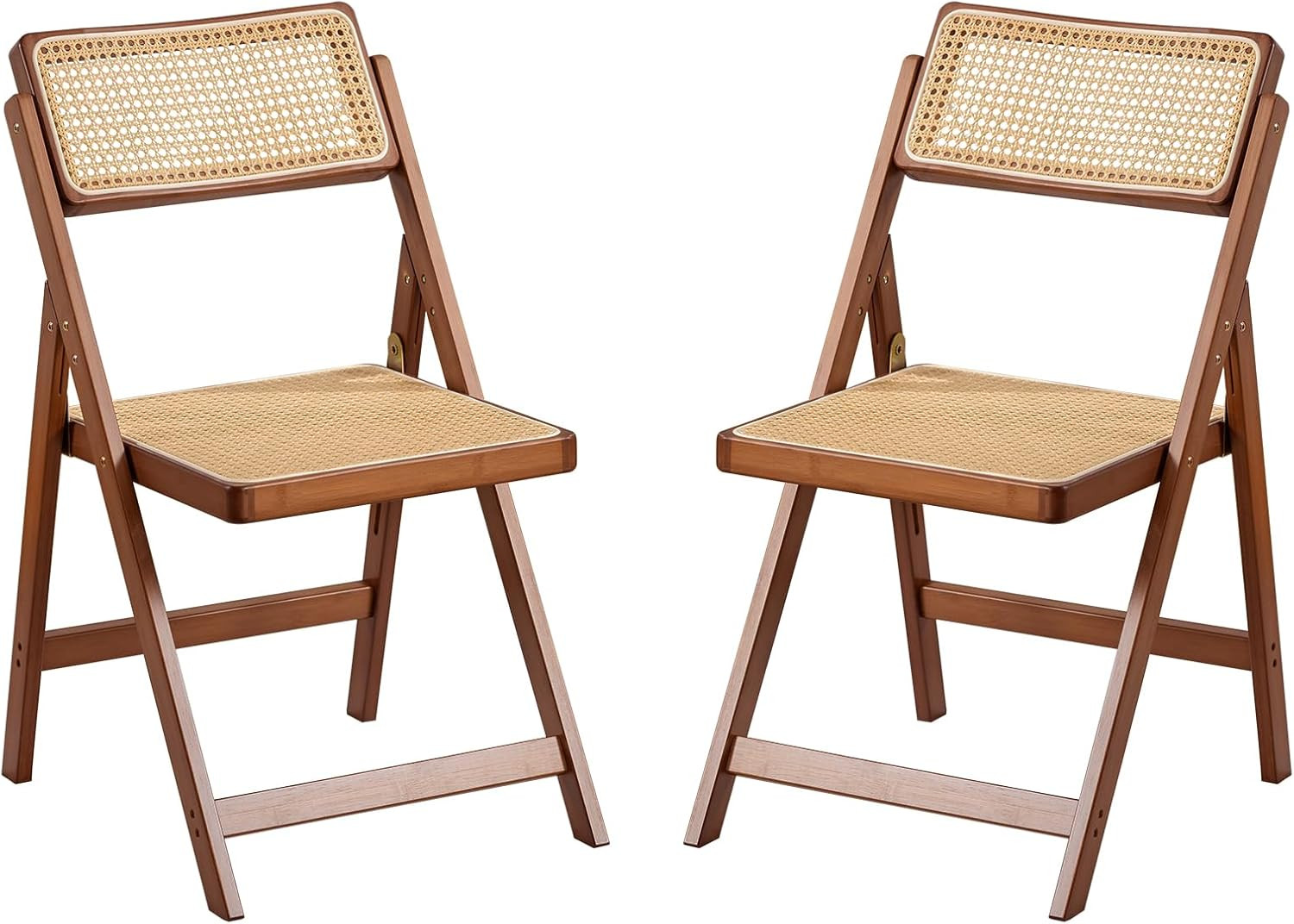 Rattan Folding Chairs, Modern Mid Century Dining Chairs Set of 2, Outdoor Bamboo Chairs for Bedro... | Amazon (US)