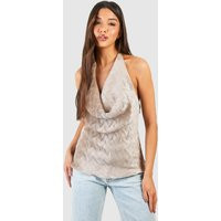 Womens Cowl Neck Plisse Halter Top - Beige - 4 | boohoo (US & Canada)