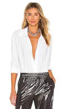 Norma Kamali x REVOLVE NK Shirt Bodysuit in White from Revolve.com | Revolve Clothing (Global)
