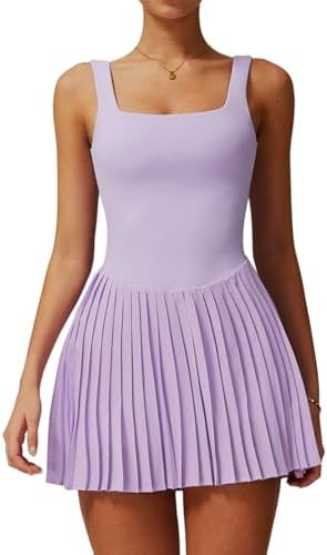 QBGJTD Womens Tennis Golf Dress with Built-in Bra Shorts Backless Square Neck Pleated Hem Athleti... | Amazon (US)