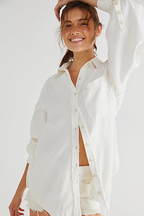 Cool & Clean Solid Button Down by Free People, White Combo, XL | Free People (Global - UK&FR Excluded)