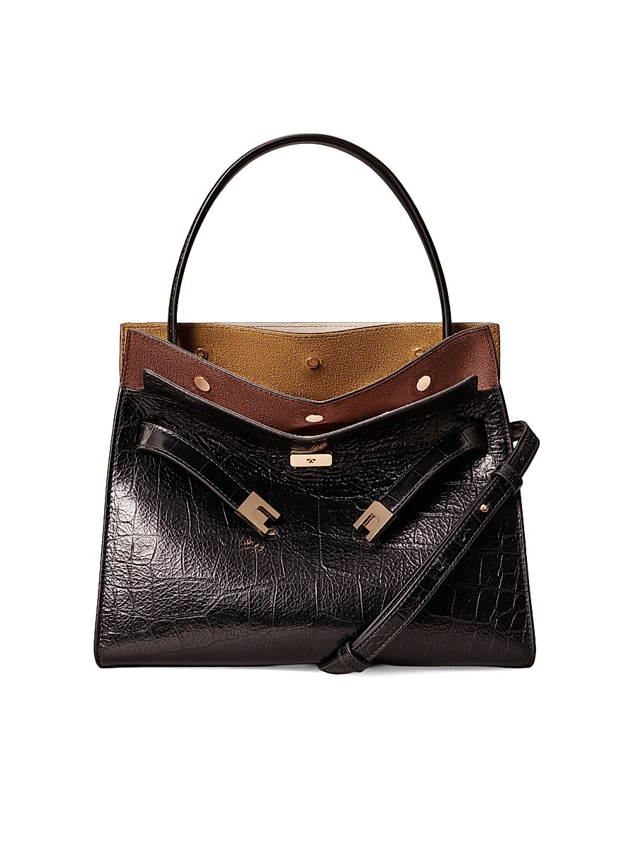 Women's Lee Radziwill Small Croc-Embossed Leather Top Handle Bag - Black | Saks Fifth Avenue