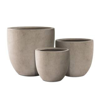 18", 14" and 10"W Weathered Concrete Round Set of 3, Outdoor Indoor Modern Planter Pots Lightweig... | The Home Depot