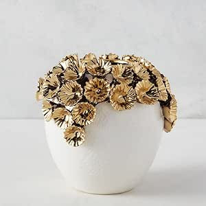 Z Gallerie Freya Large White/Gold Stoneware Flower Vase - Tabletop Home Decor for Bookshelf, Entr... | Amazon (US)